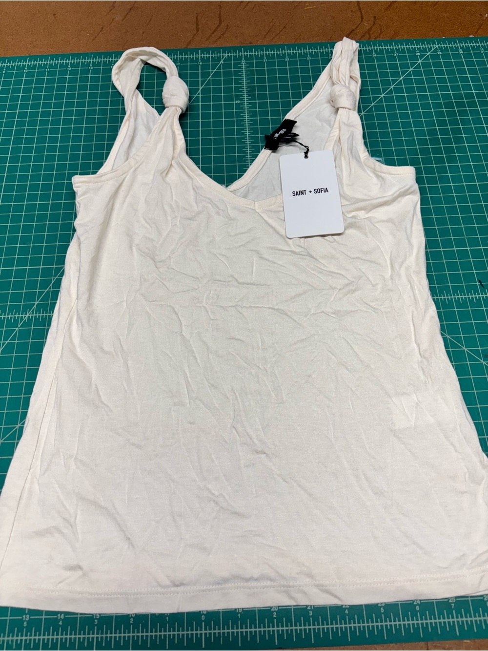 Saint + Sofia Women's Cream Knot-Shoulder Camisole Tank